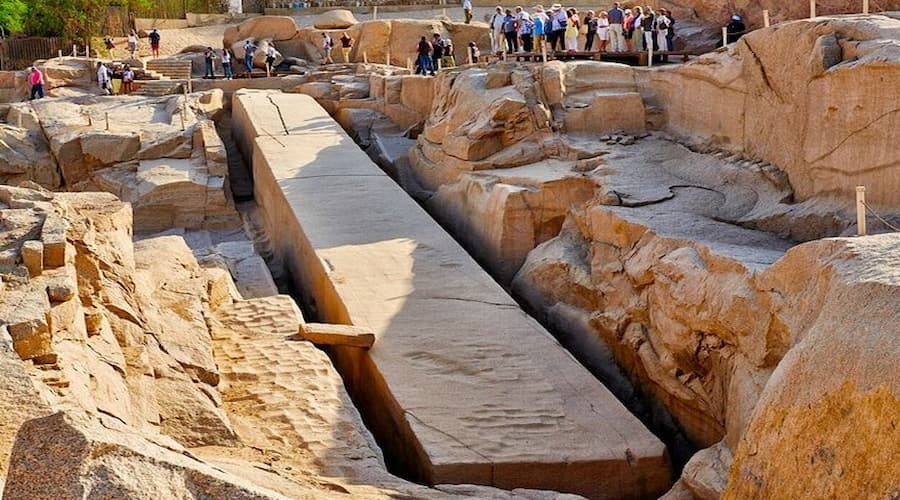 View of the Unfinished Obelisk lying in its quarry at Aswan, Egypt